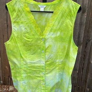 Christopher & Banks Ice-Dyed Lime Green Sleeveless Blouse